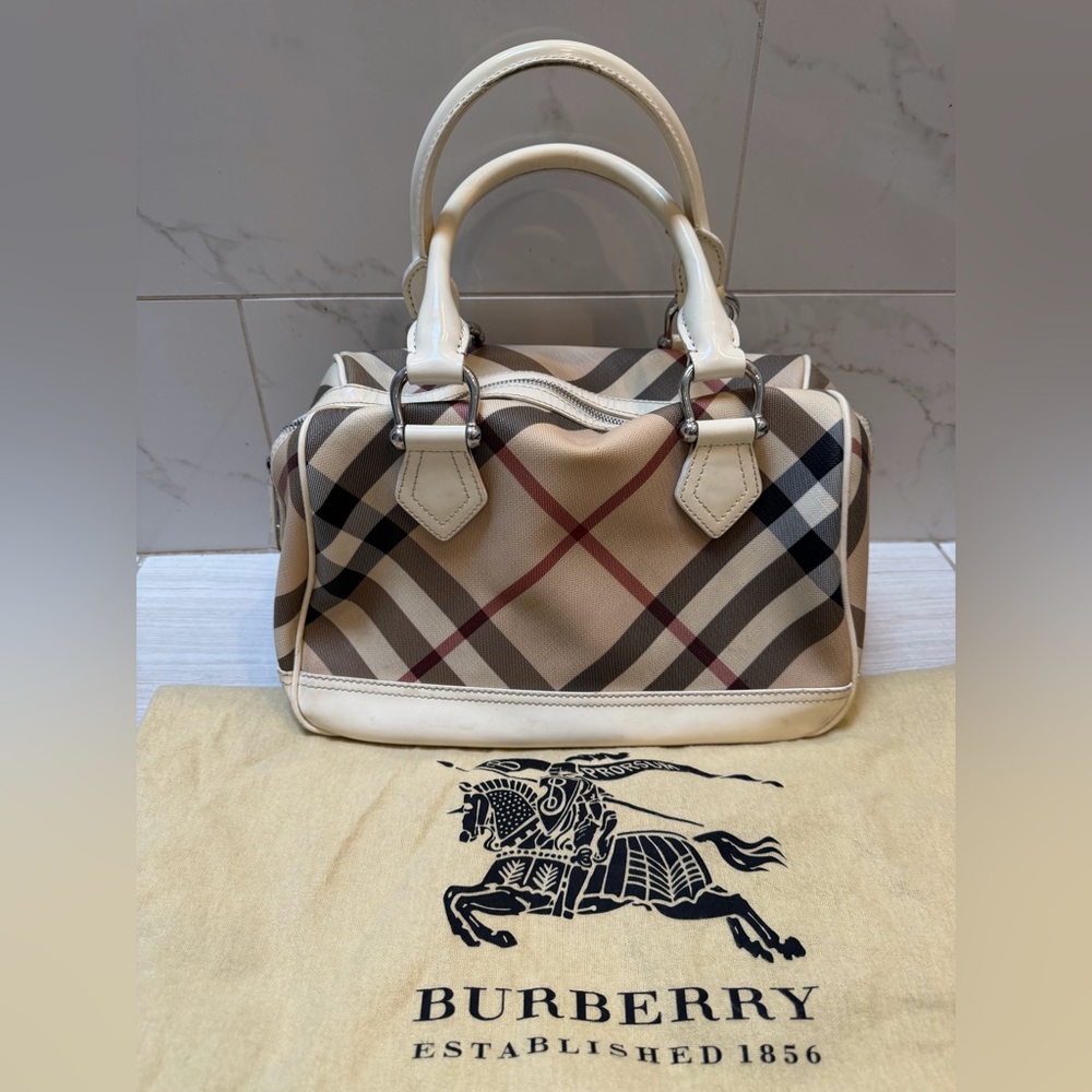 Burberry Nova Check Fabric Cream Satchel Purse